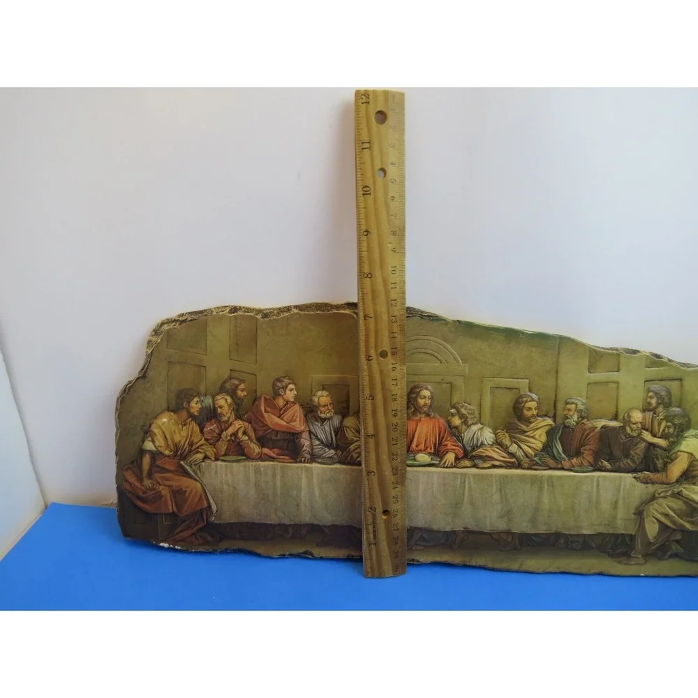 THE LAST SUPPER EXPOSED EDGED 17.5 INCH RAISED ART RESIN STONE WALL PLAQUE